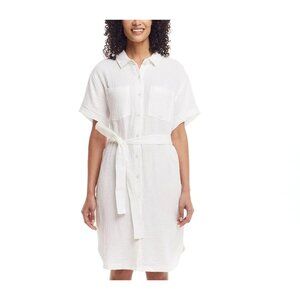 Weatherproof Sm 4/6 Gauze Lightweight Cotton Collared Shirt Dress Pocket Belted